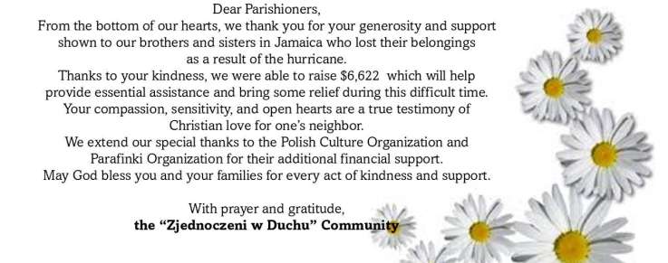 Thank you to the Parishioners, January 5, 2026 